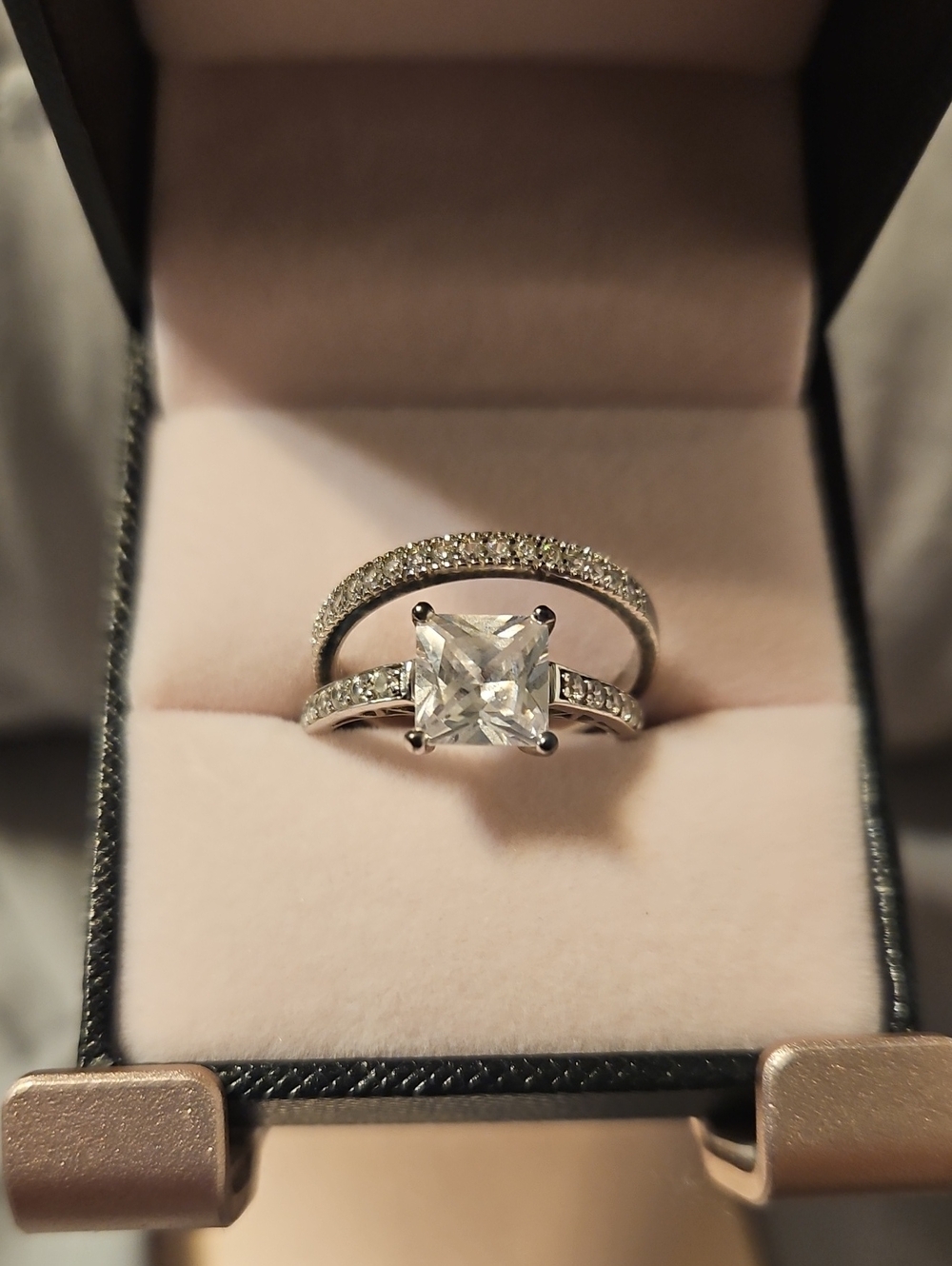 Classic Sterling Silver Princess Cut Engagement Ring Set - White
